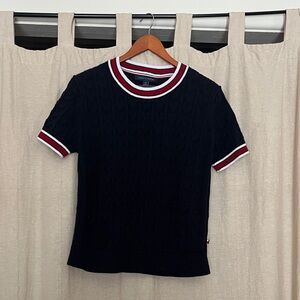 Tommy Hilfiger Black Cable Knit Tee with Red and White Trim